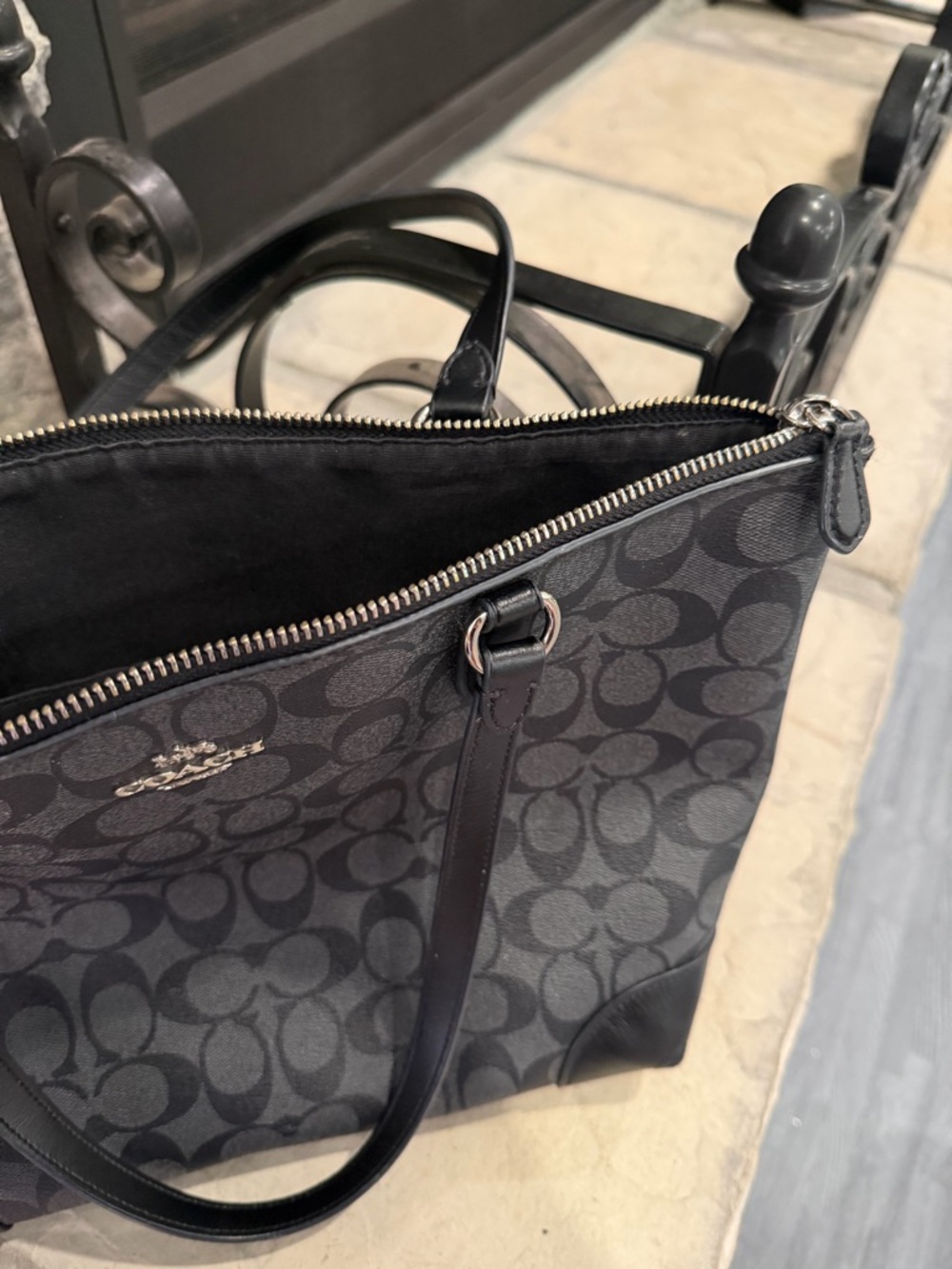 Coach Signature Tote in Charcoal and Black - Picture 6 of 13